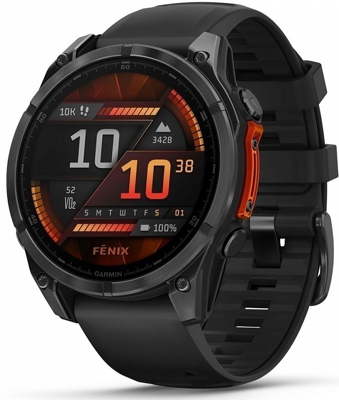 Garmin Fenix 8 47mm Серые с Черным Силиконовым Ремешком (010-02904-00)