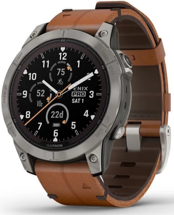 Garmin Fenix 7 Pro Sapphire Solar Титановый Серый С Коричневым Кожаным Ремешком (010-02777-30)